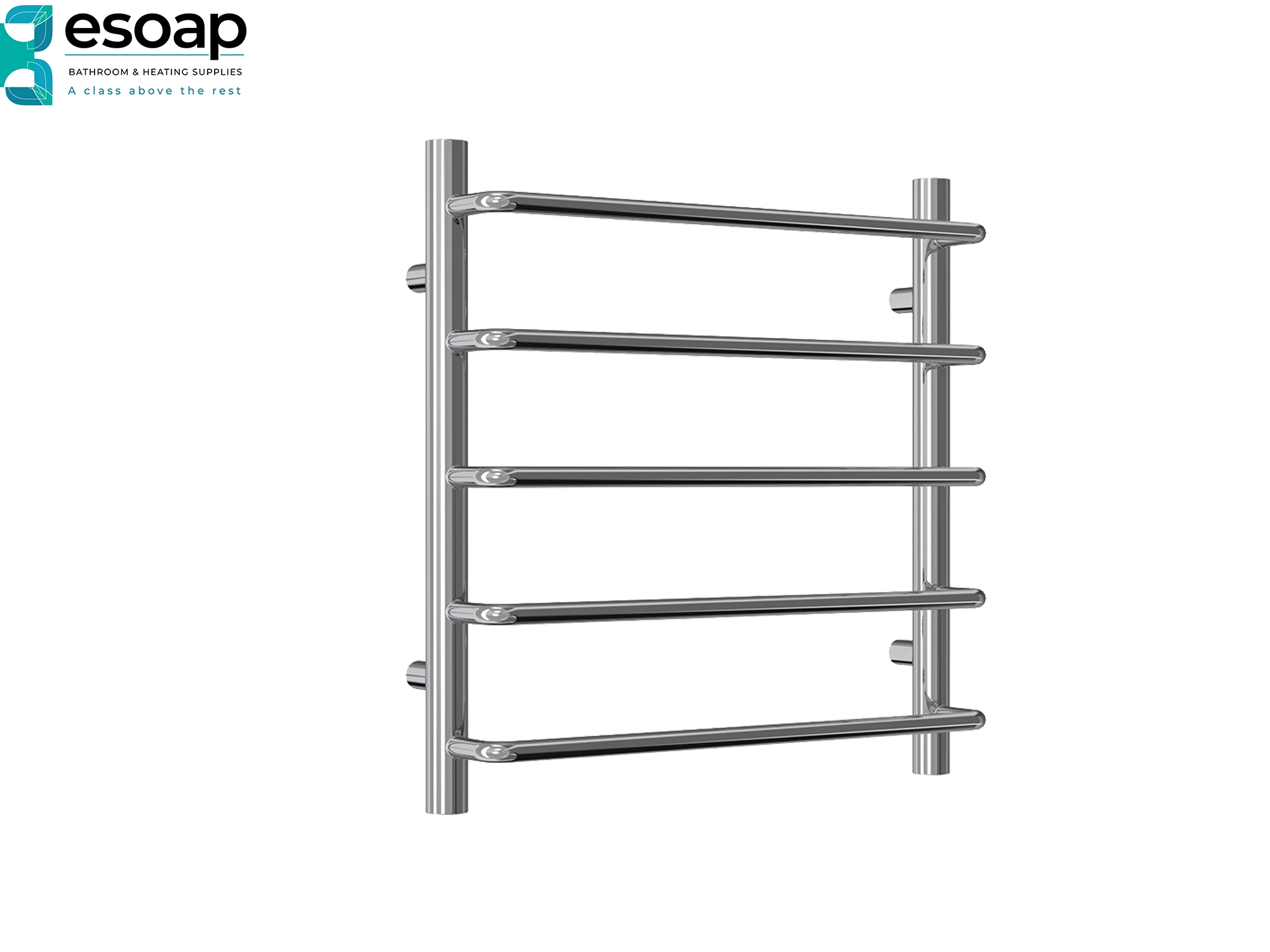 Metal aliano designer towel rack 500 x 50 0on a white background with Esoap logo.