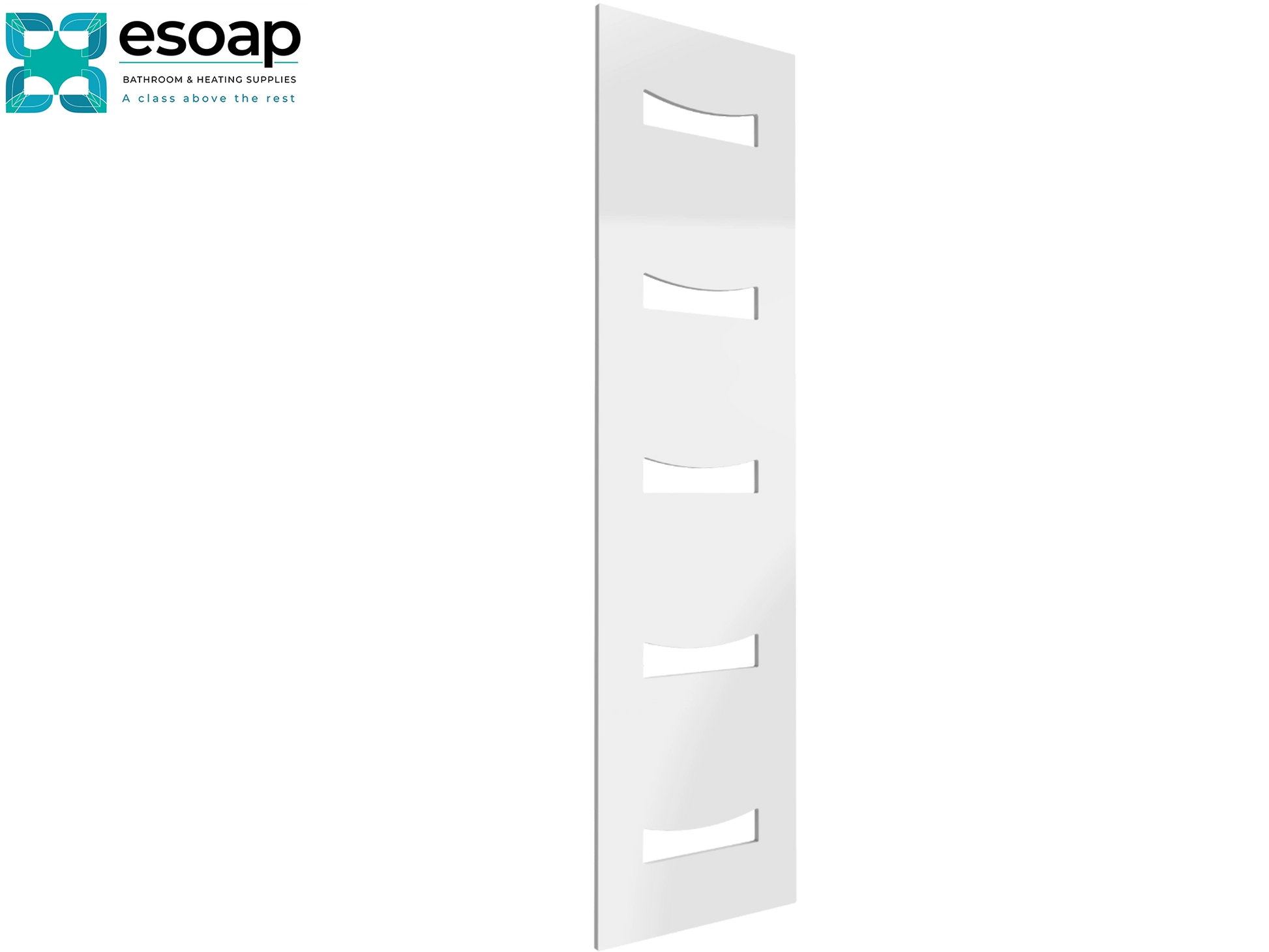 White ancora rectangular panel 1800 x 490  with cut-out sections on a white background, featuring the Esoap brand.