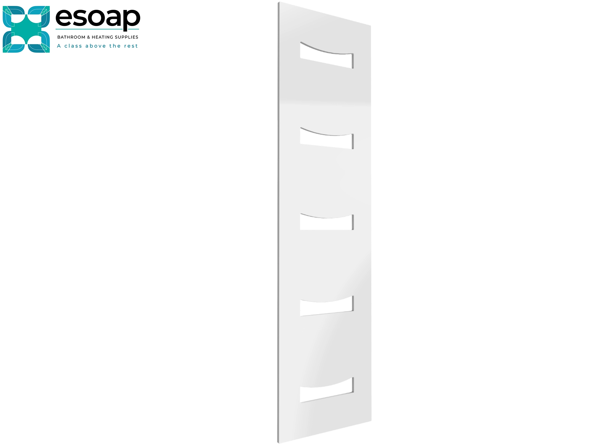 White ancora rectangular panel 1800 x 490  with cut-out sections on a white background, featuring the Esoap brand.