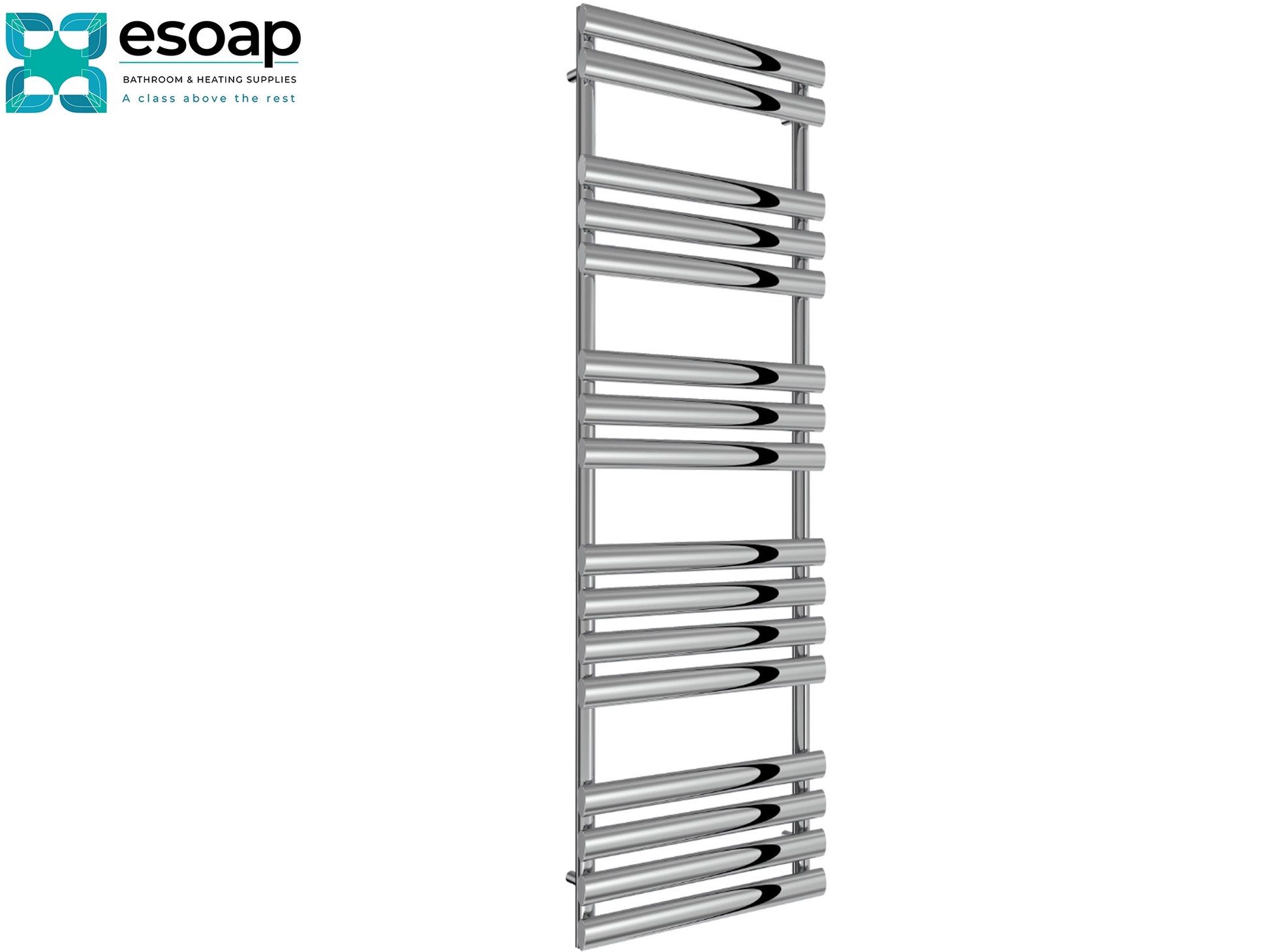 chrome arbori designer radiator 1510 x 500 on white background featuring esoap branding