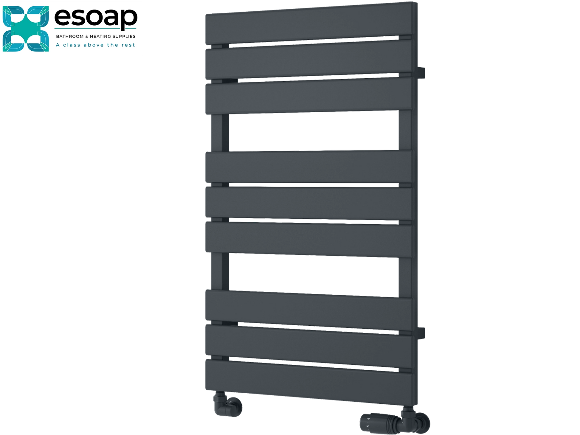 Anthracite avola designer radiator 823 x 500 on white background featuring esoap brand