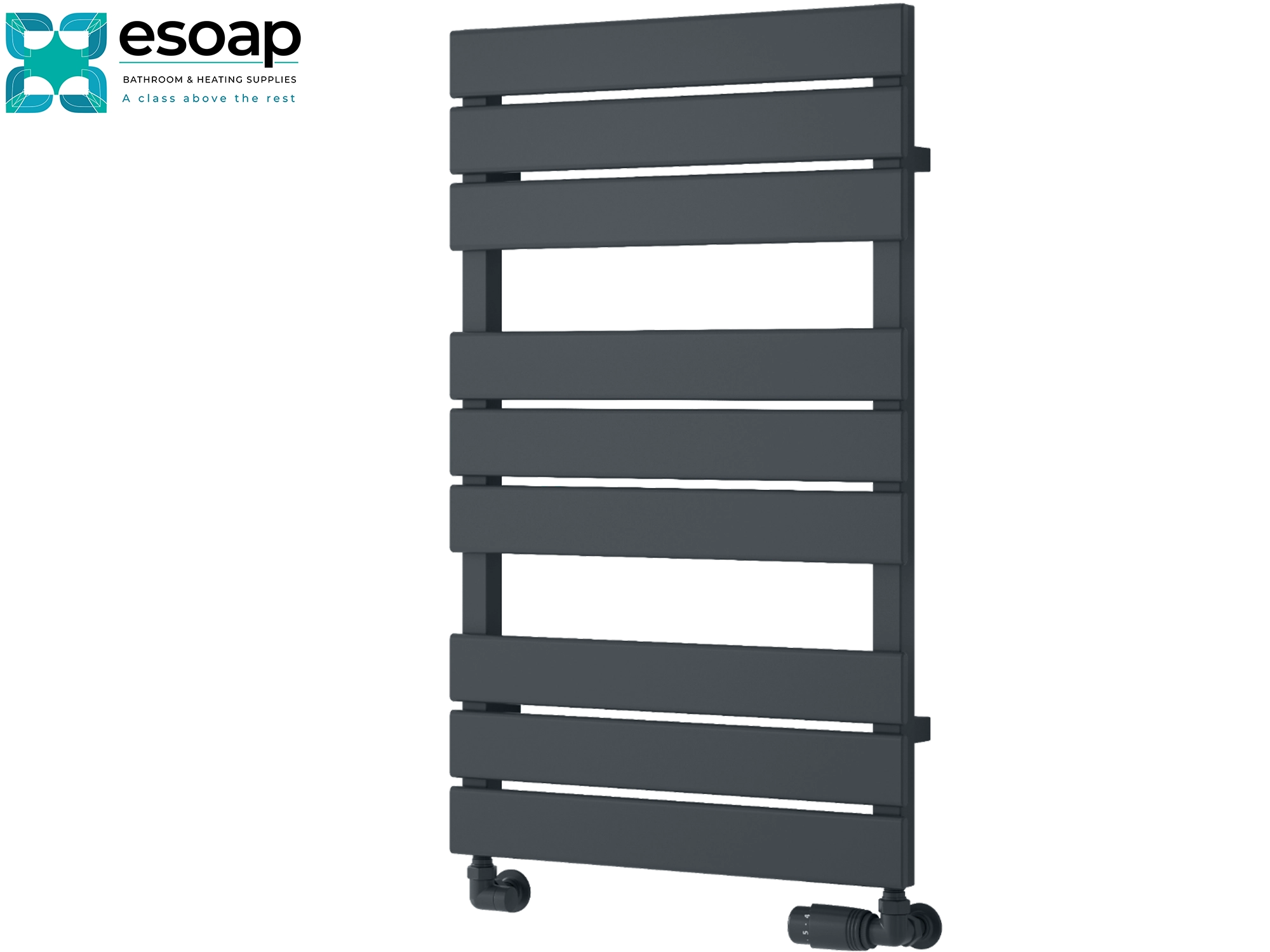 Anthracite avola designer radiator 823 x 500 on white background featuring esoap brand