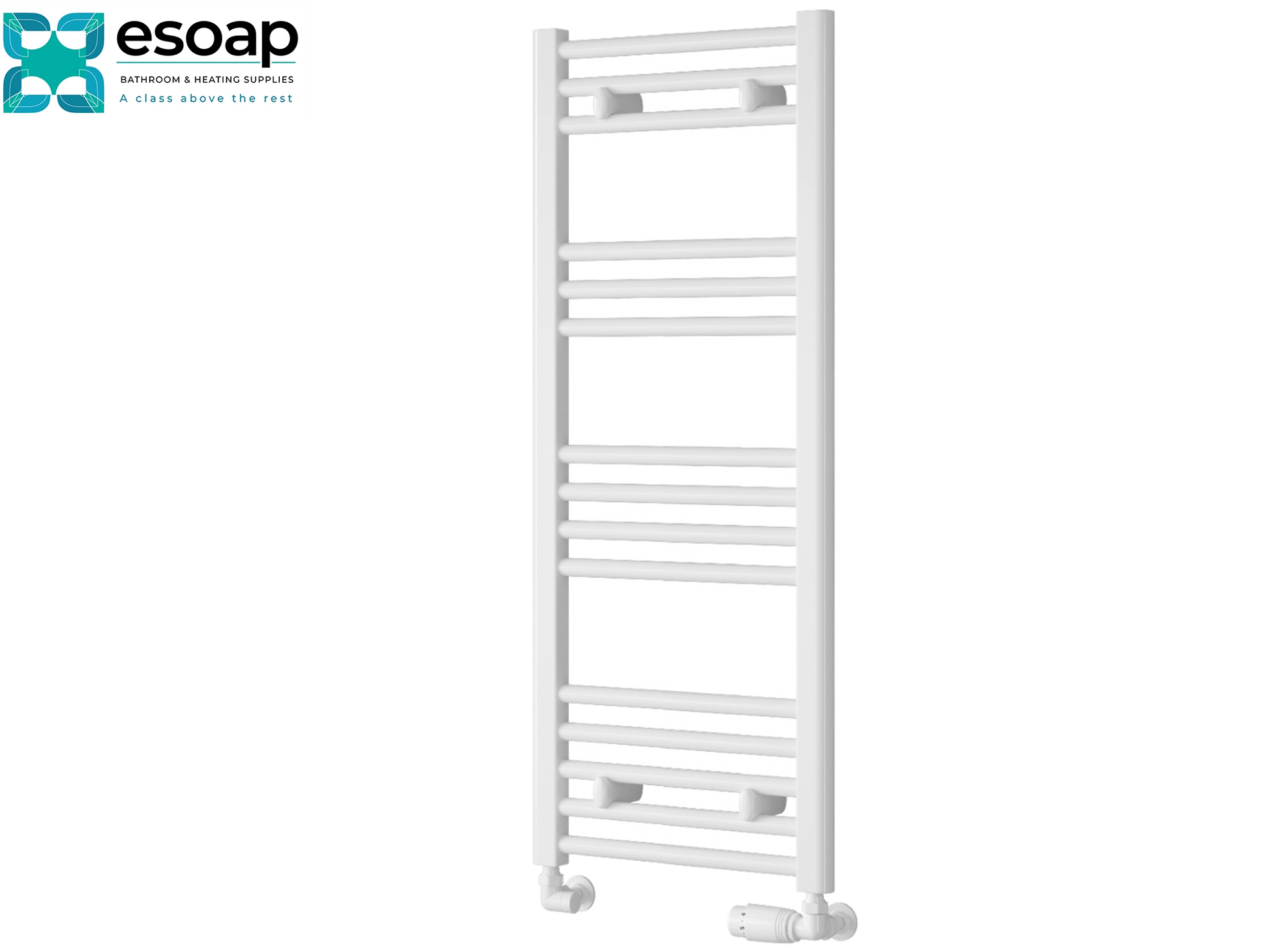 White towel radiator 1000x400 on a white background with Esoap branding.