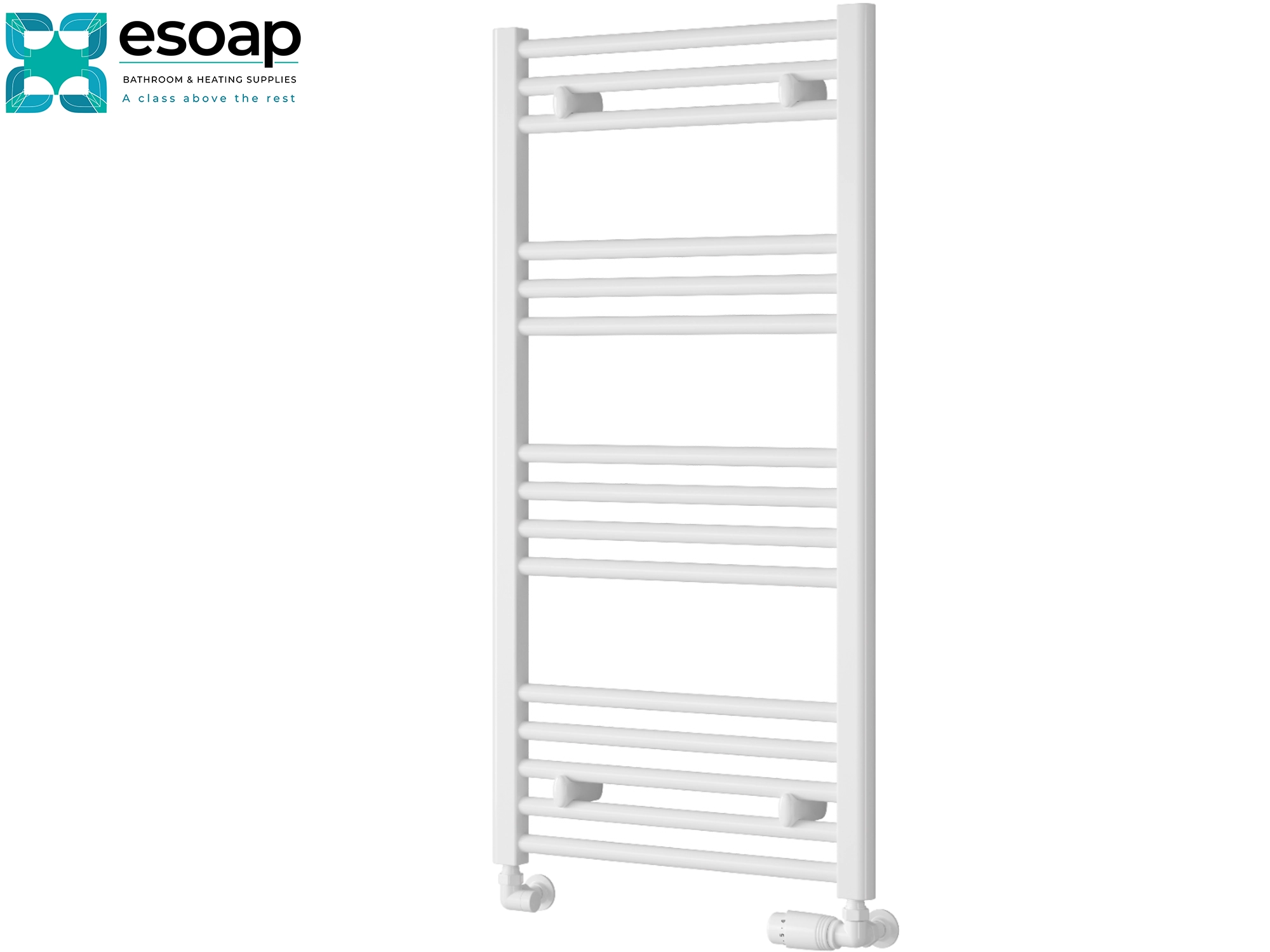 White towel radiator 1000 x 500 on a white background with Esoap branding.