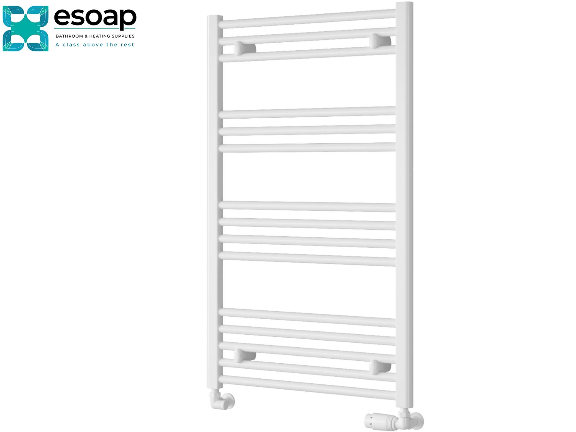 White towel radiator 1000 x 600 on a white background with Esoap branding.