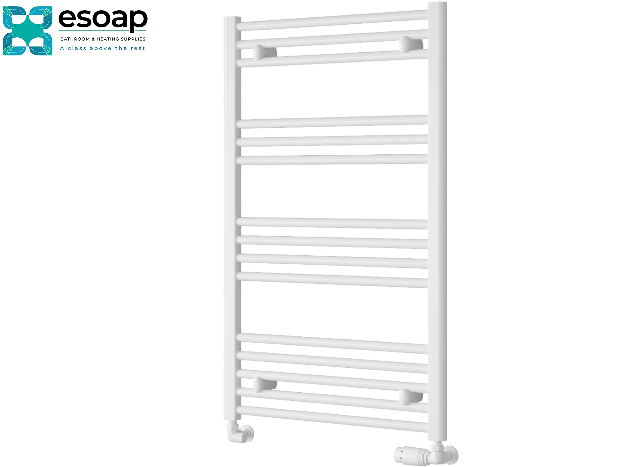 White towel radiator 1000 x 600 on a white background with Esoap branding.
