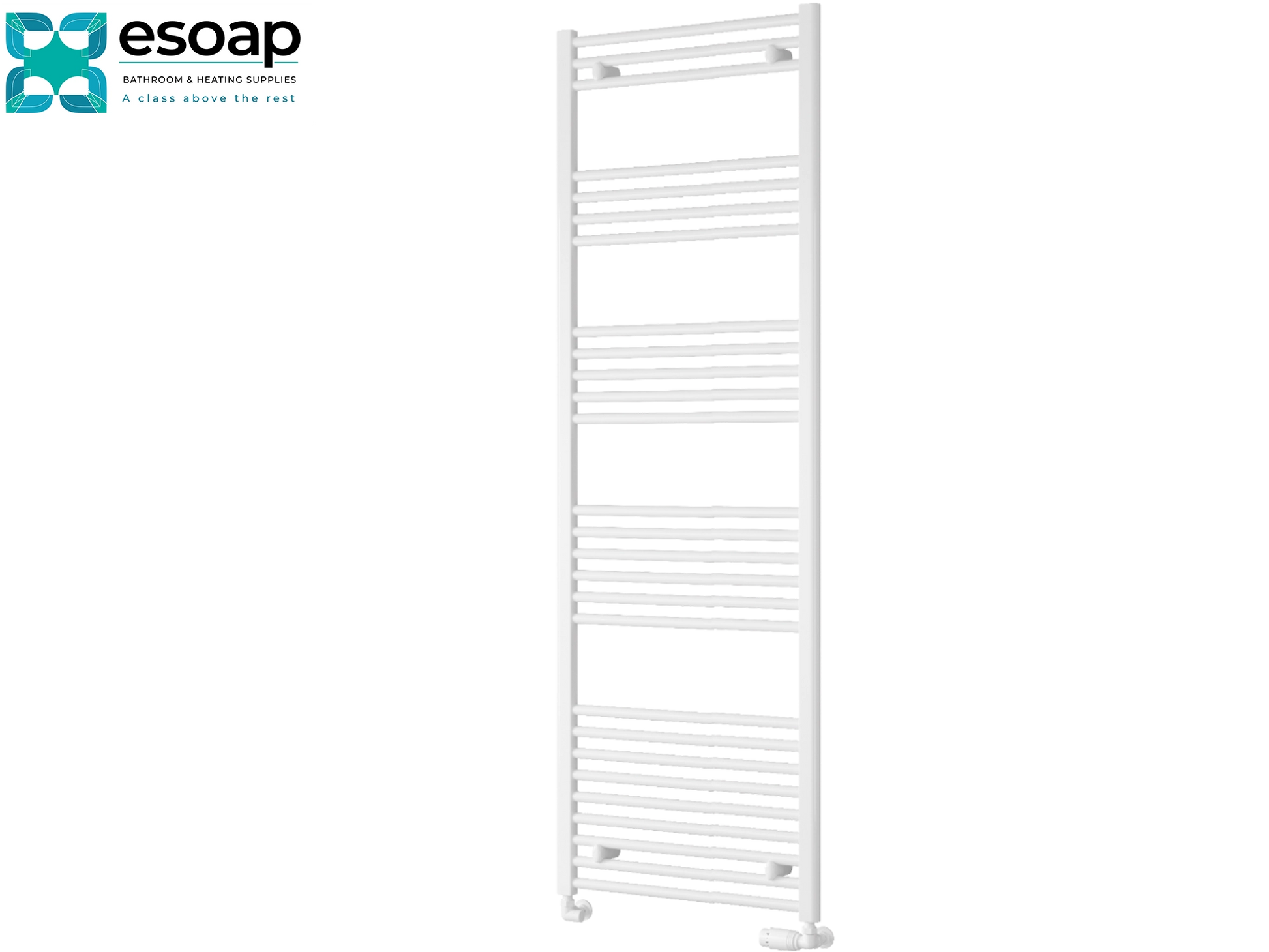 white Flat towel radiator 1800 x 600 on white background with esoap branding 