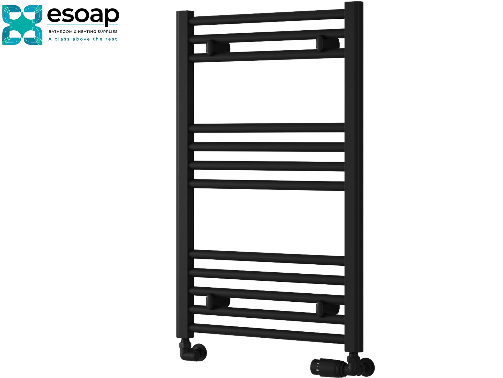 black flat towel radiator 800x500 on a white background with esoap logo