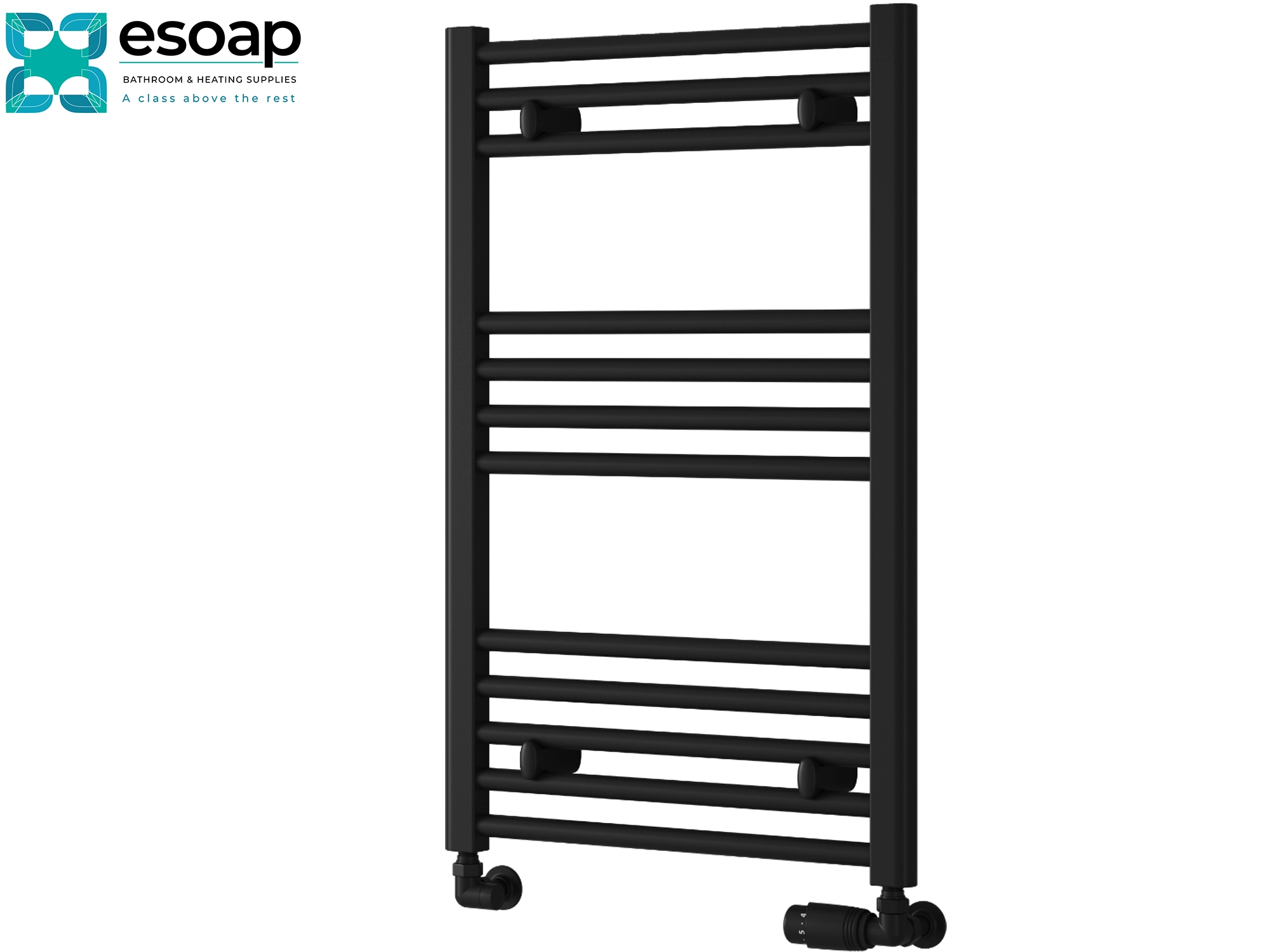 black flat towel radiator 800x500 on a white background with esoap logo