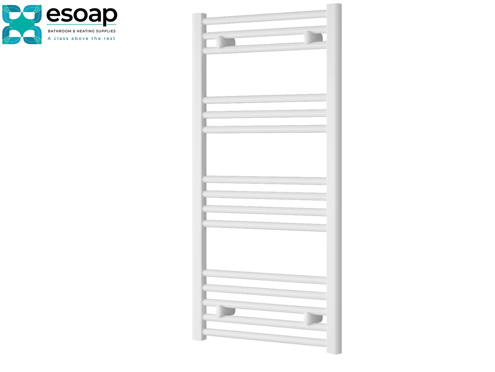 White towel radiator capo flat electric 1000 x 500 on a white background with 'esoap' branding.