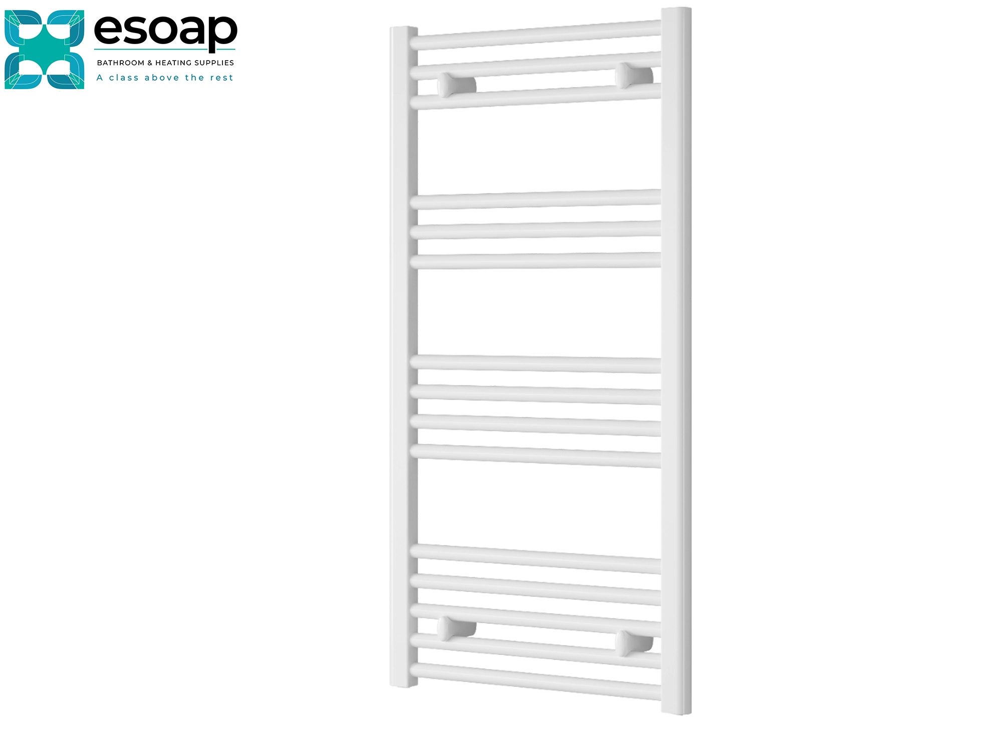White towel radiator capo flat electric 1000 x 500 on a white background with 'esoap' branding.