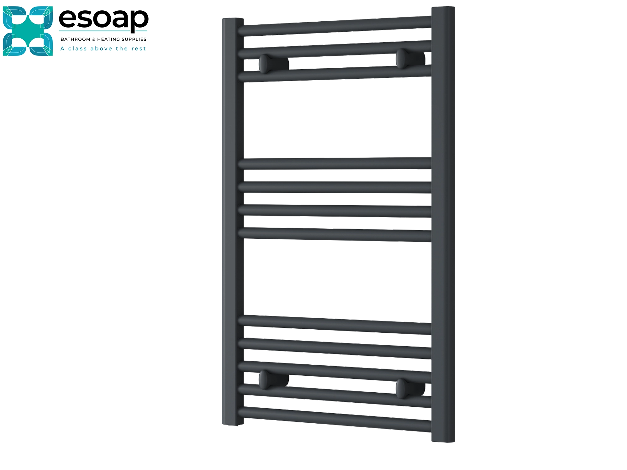 Black towel radiator capo flat electric 800 x 500 on a white background with 'esop' branding.