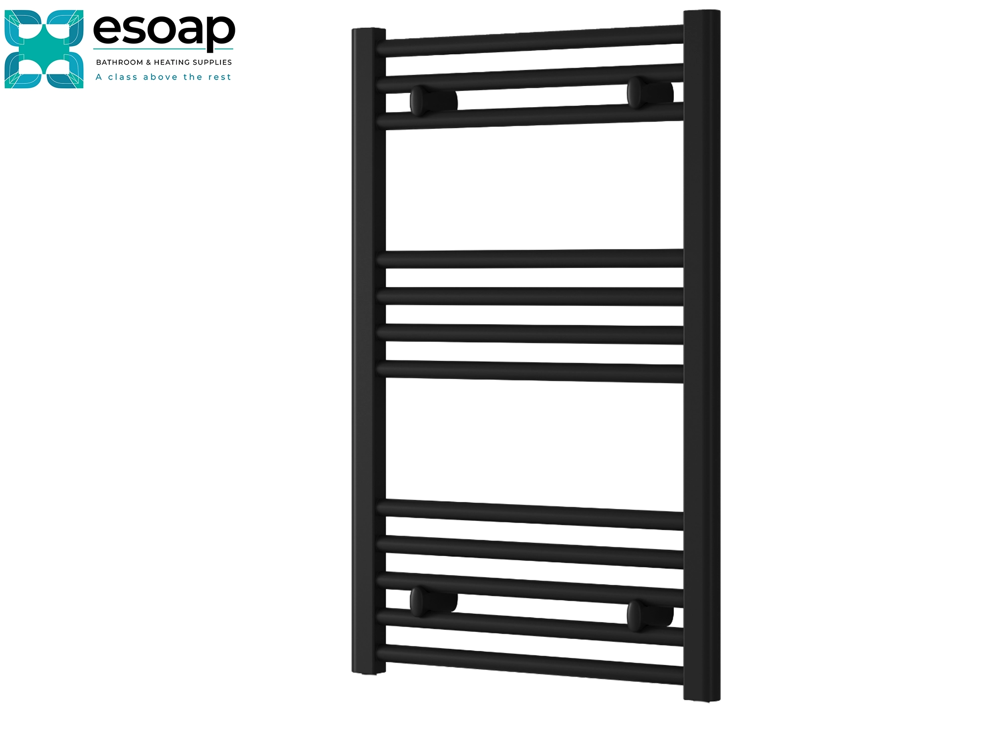 Black towel radiator capo flat electric 800 x 600 on a white background with 'esop' branding.