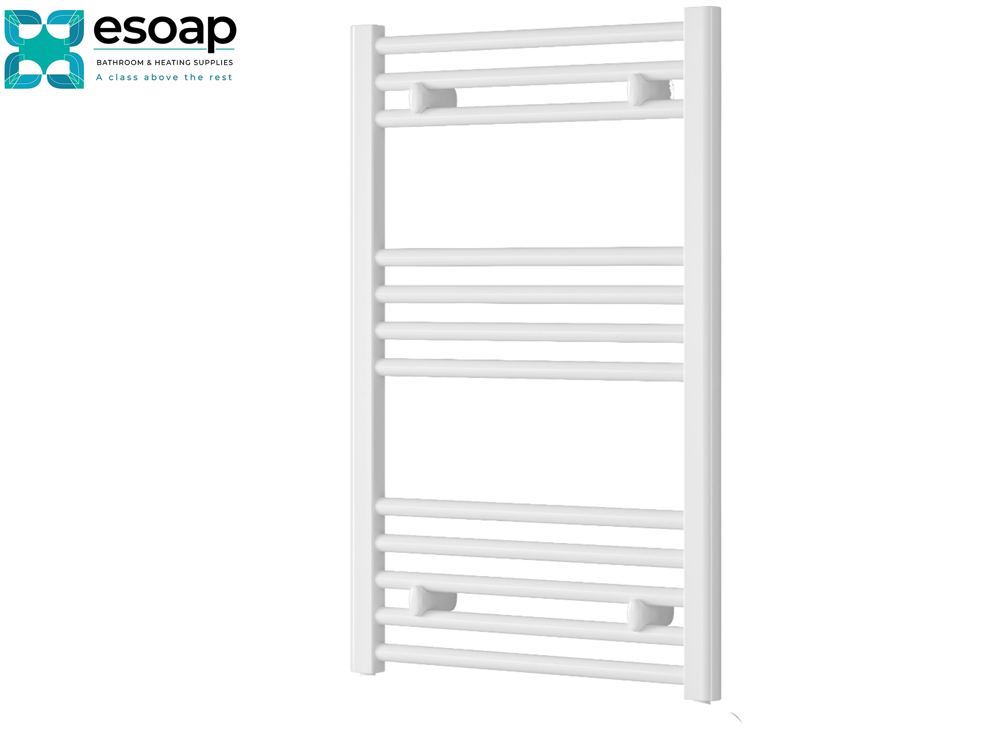 White towel radiator capo flat electric 800 x 500 on a white background with Esoap branding.