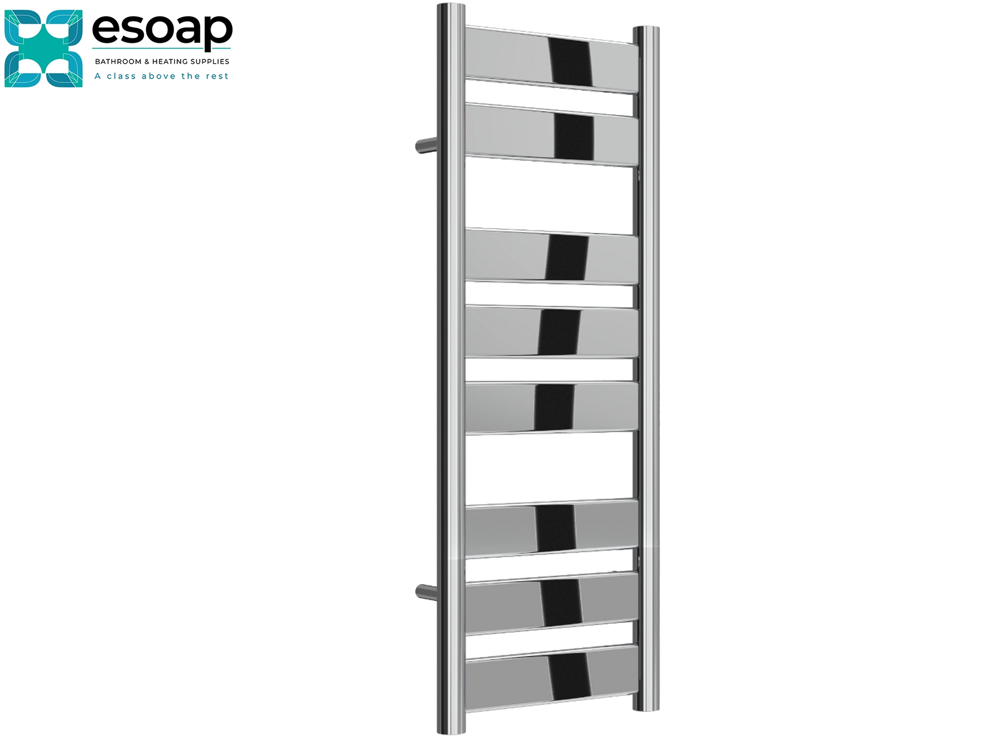 Carpi 800 x 300 Chrome radiator on a black background with the esoap logo
