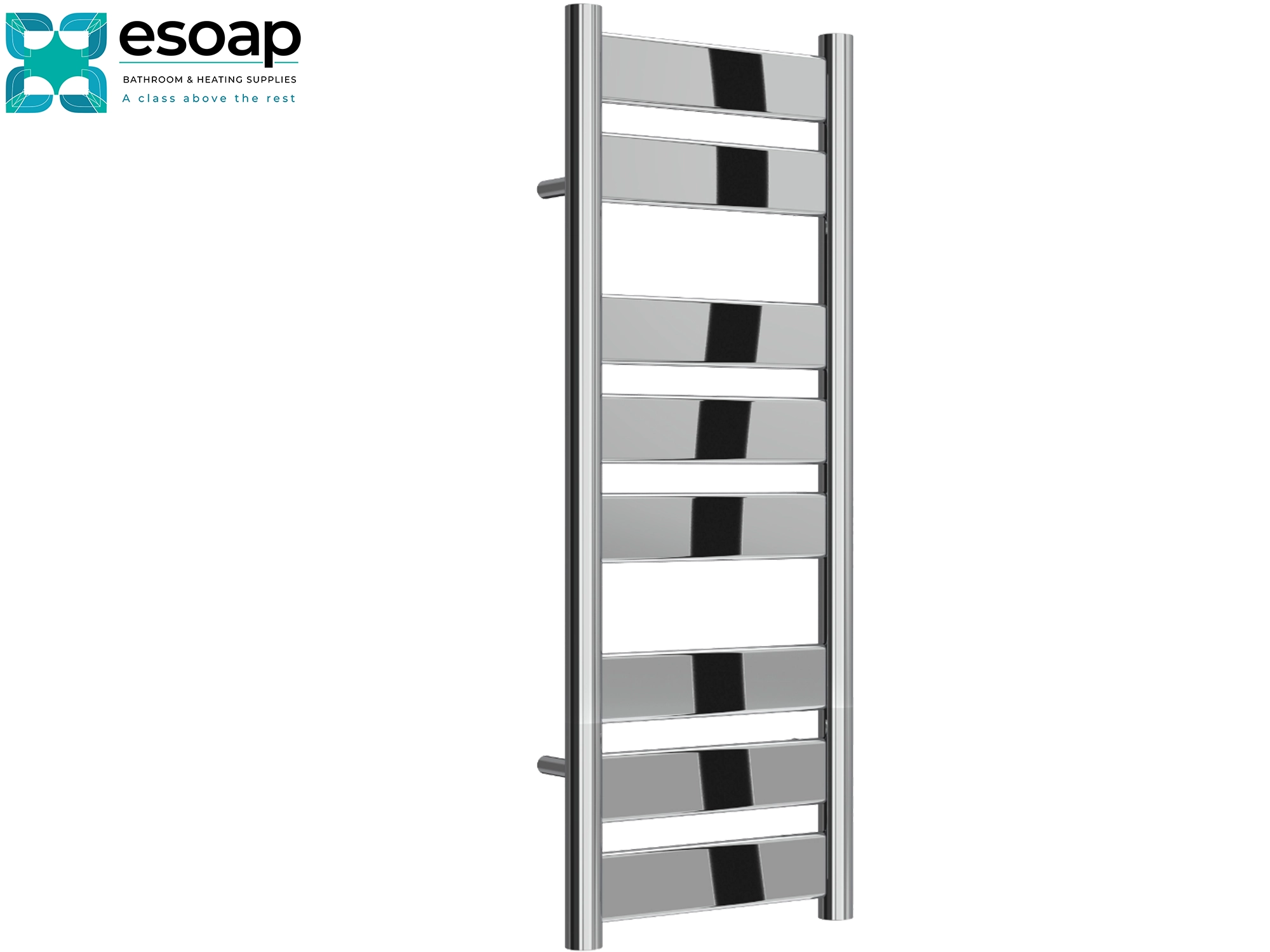 Carpi 800 x 300 Chrome radiator on a black background with the esoap logo
