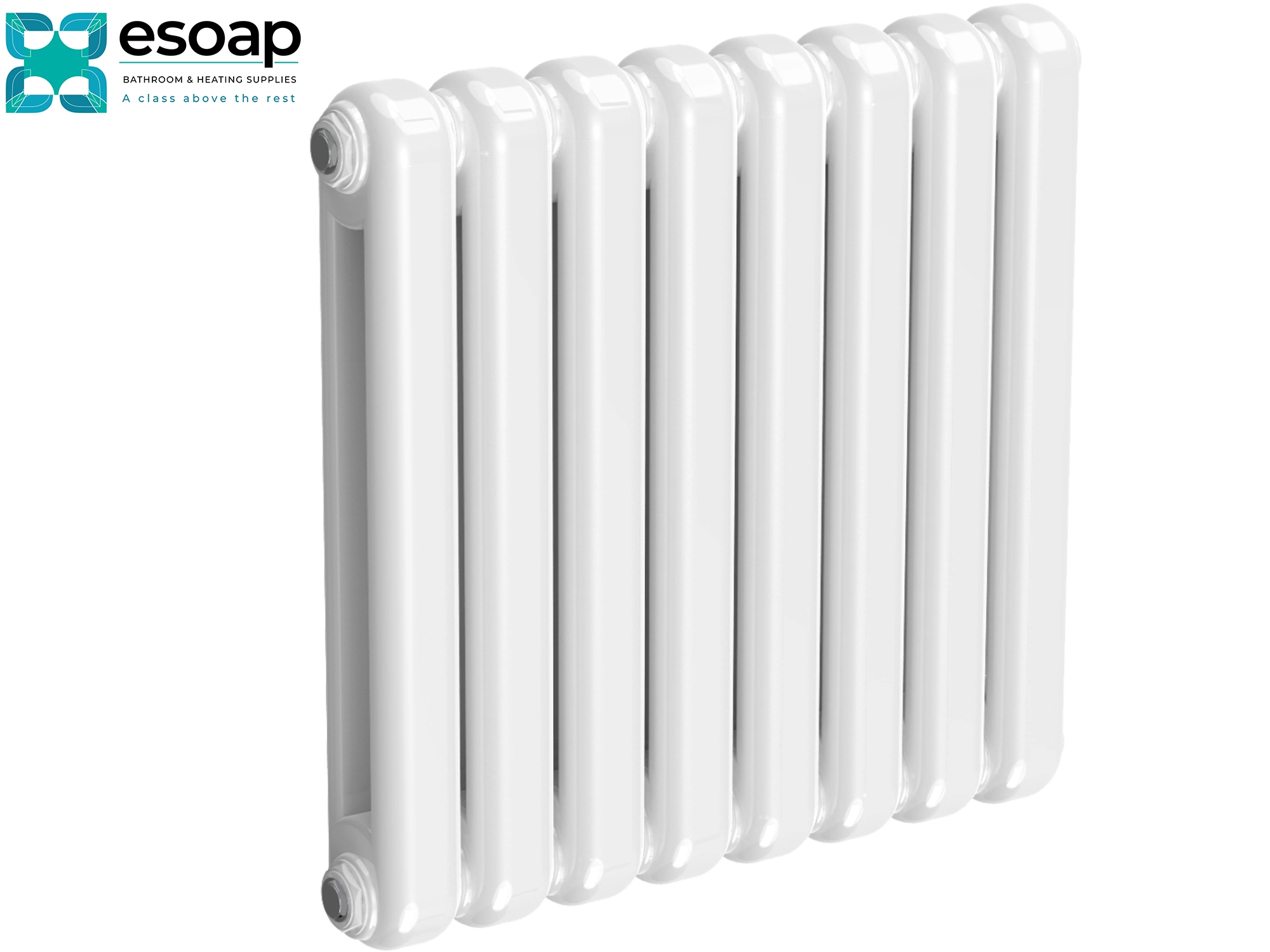 Coneva Horizontal 550 x 580 White radiator with esoap logo in the corner