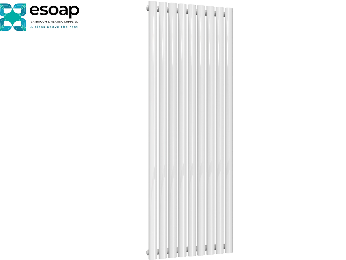 Reina Neva Vertical Single 1500x531 White Designer Radiator featuring Esoap logo