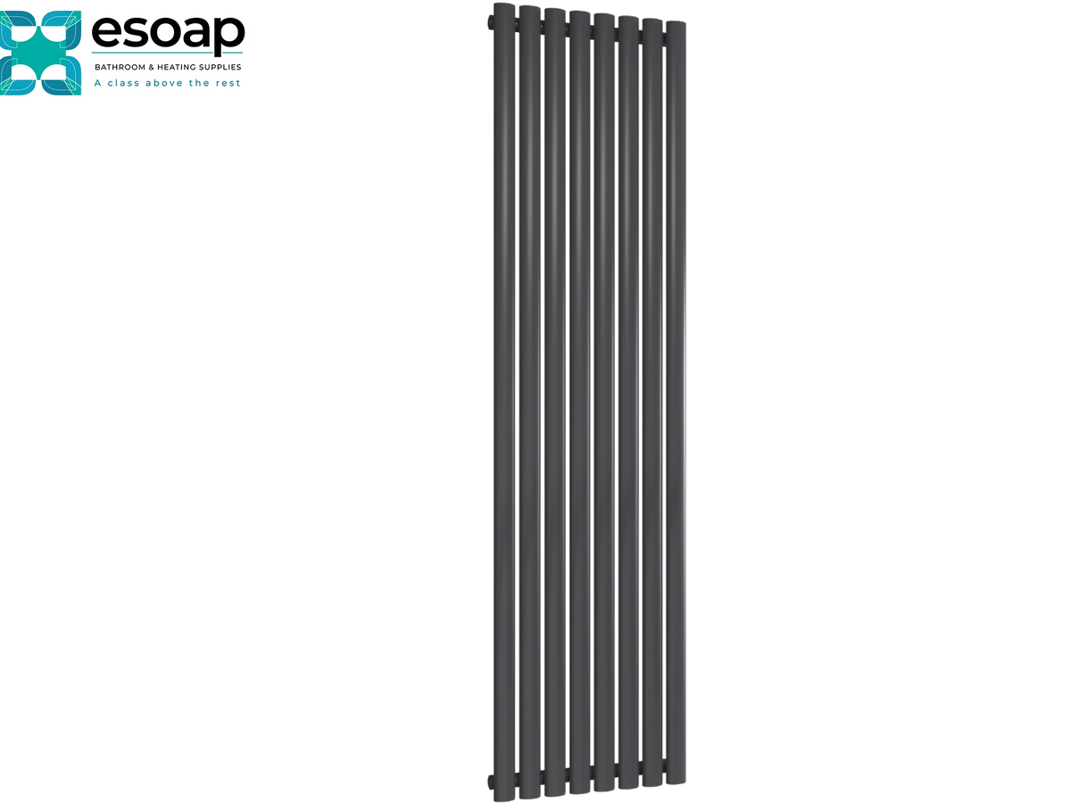 Reina Neva Vertical Single 1800x472 Anthracite Designer Radiator featuring esoap logo
