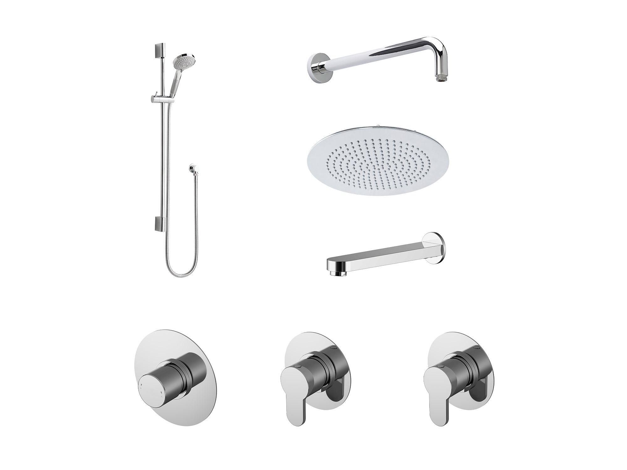Nuie Arvan Thermostatic Concealed Mixer Shower with Shower Kit + Fixed Head Stop Tap and Bath Spout