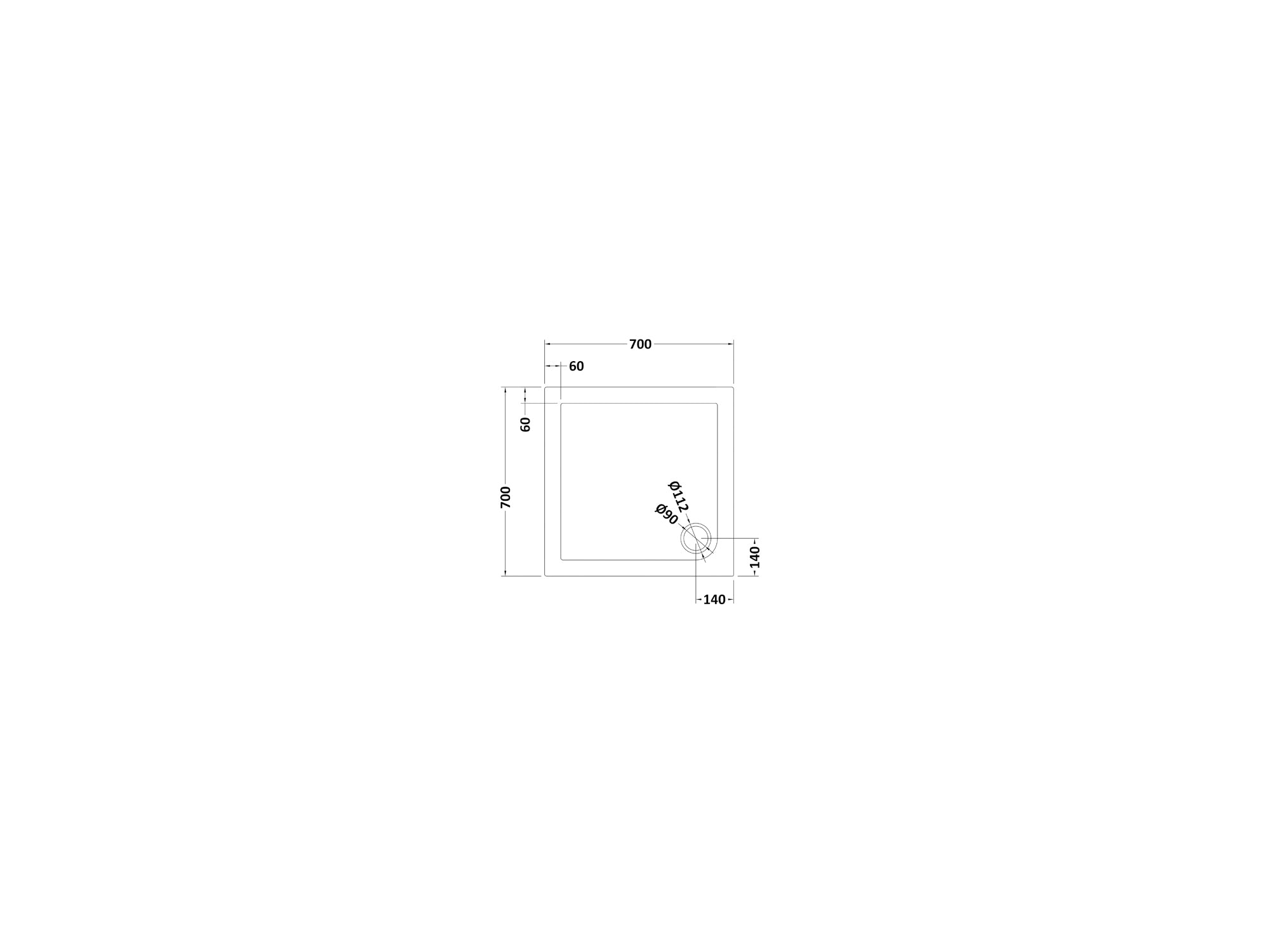 Nuie Square Shower Tray 700 x 700mm - Grey Slate