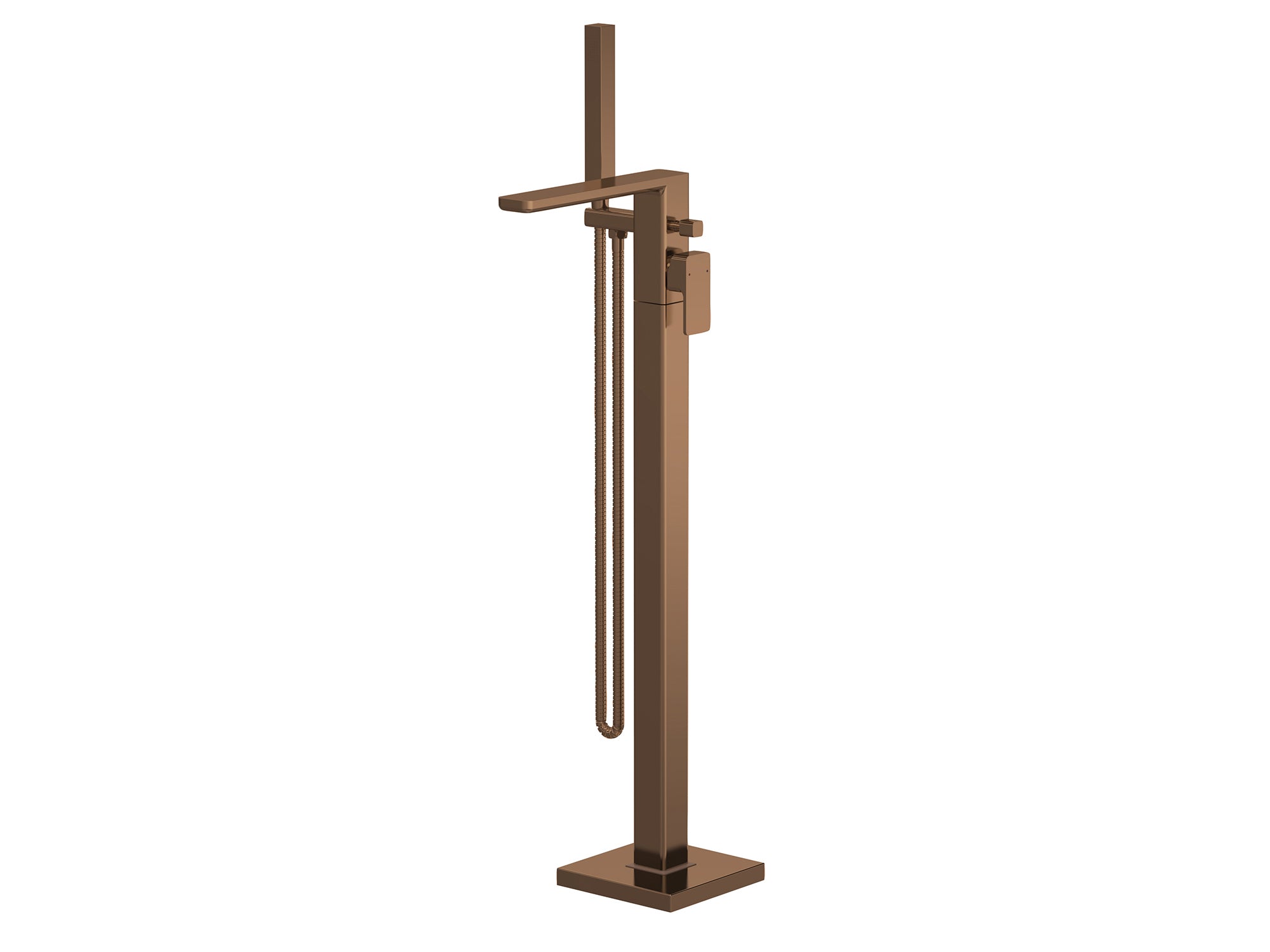 Brushed bronze freestanding bath tap with handset and hose
