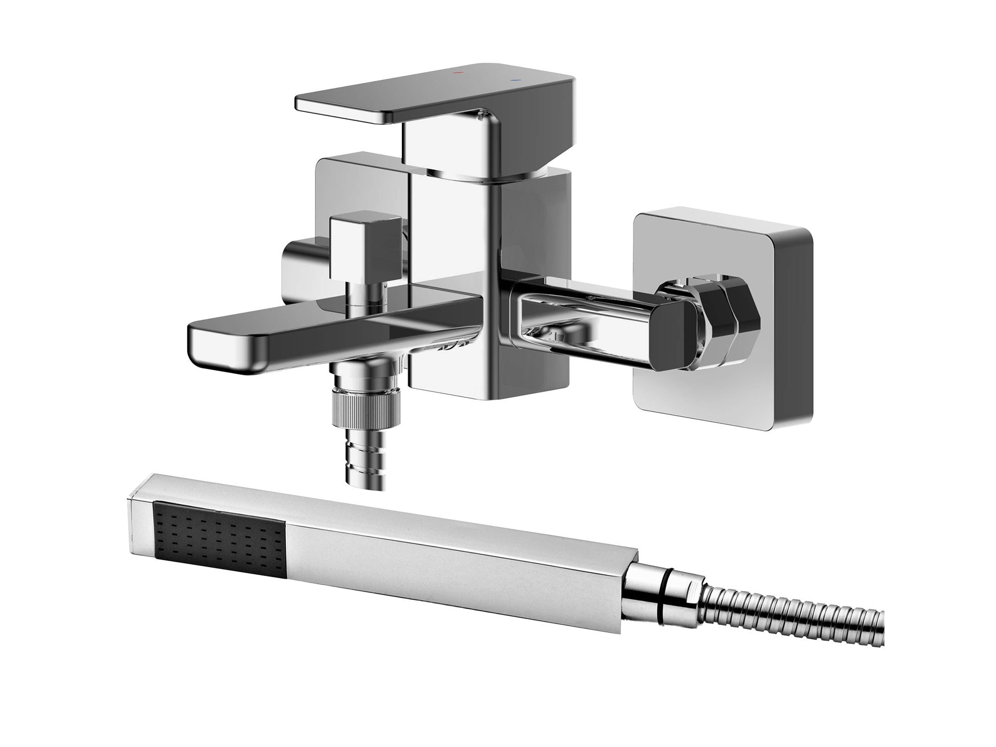 Nuie Windon wall-mounted chrome bath shower mixer with handheld kit
