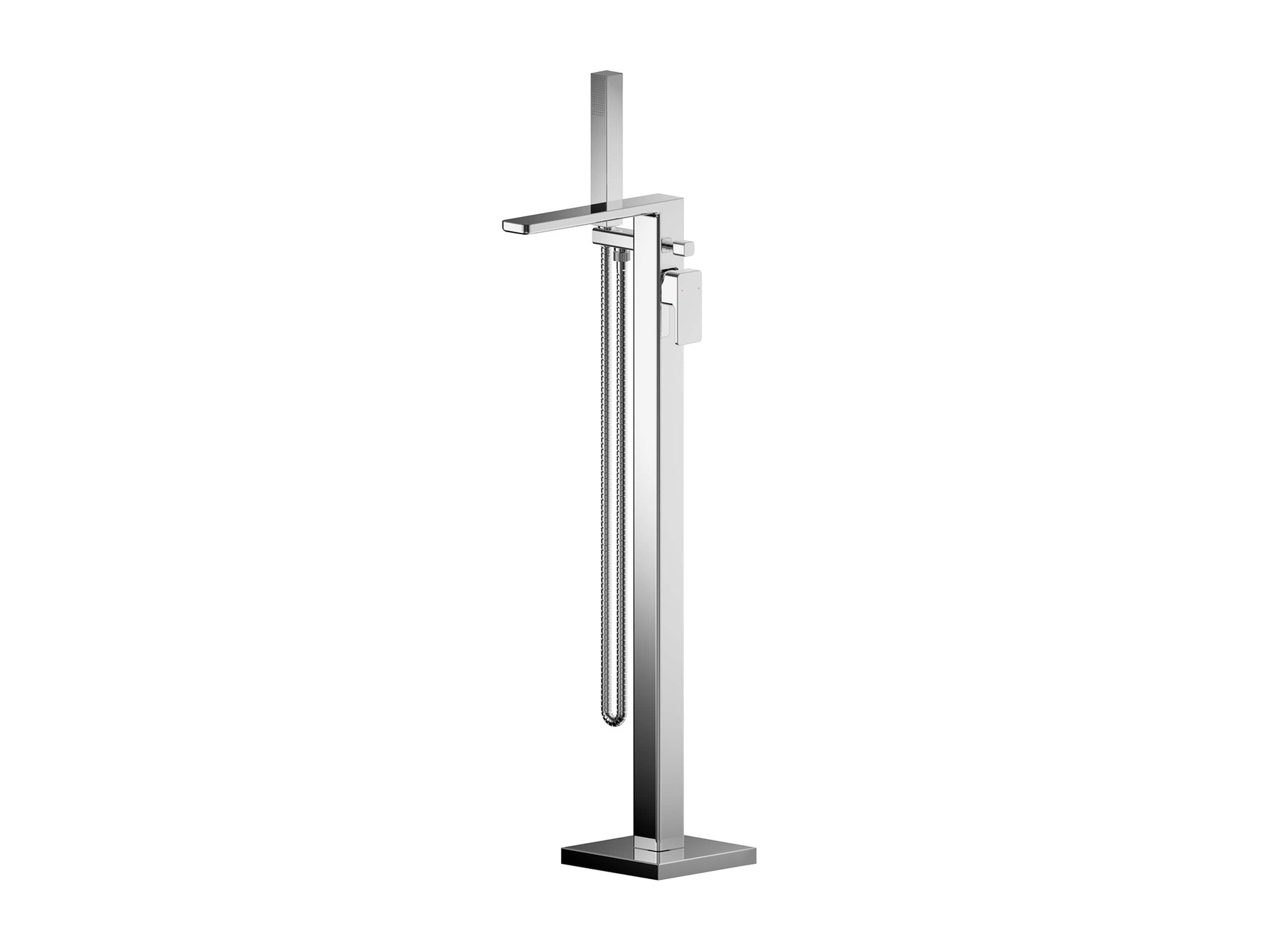 Windon chrome freestanding bath tap next to standalone bathtub