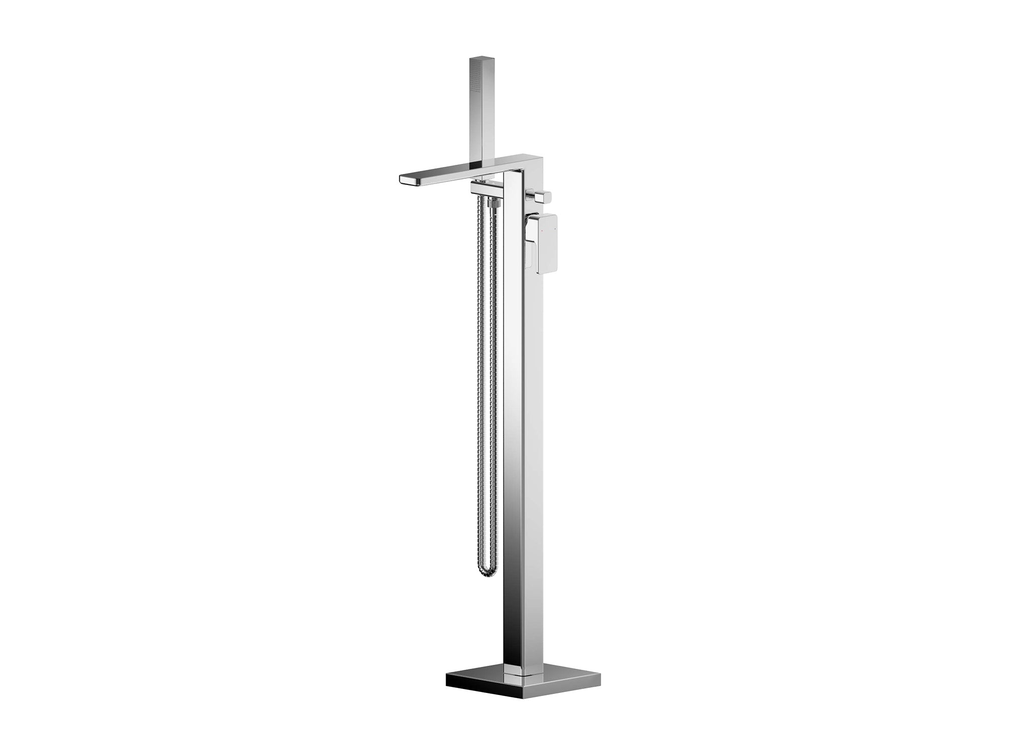 Windon chrome freestanding bath tap next to standalone bathtub