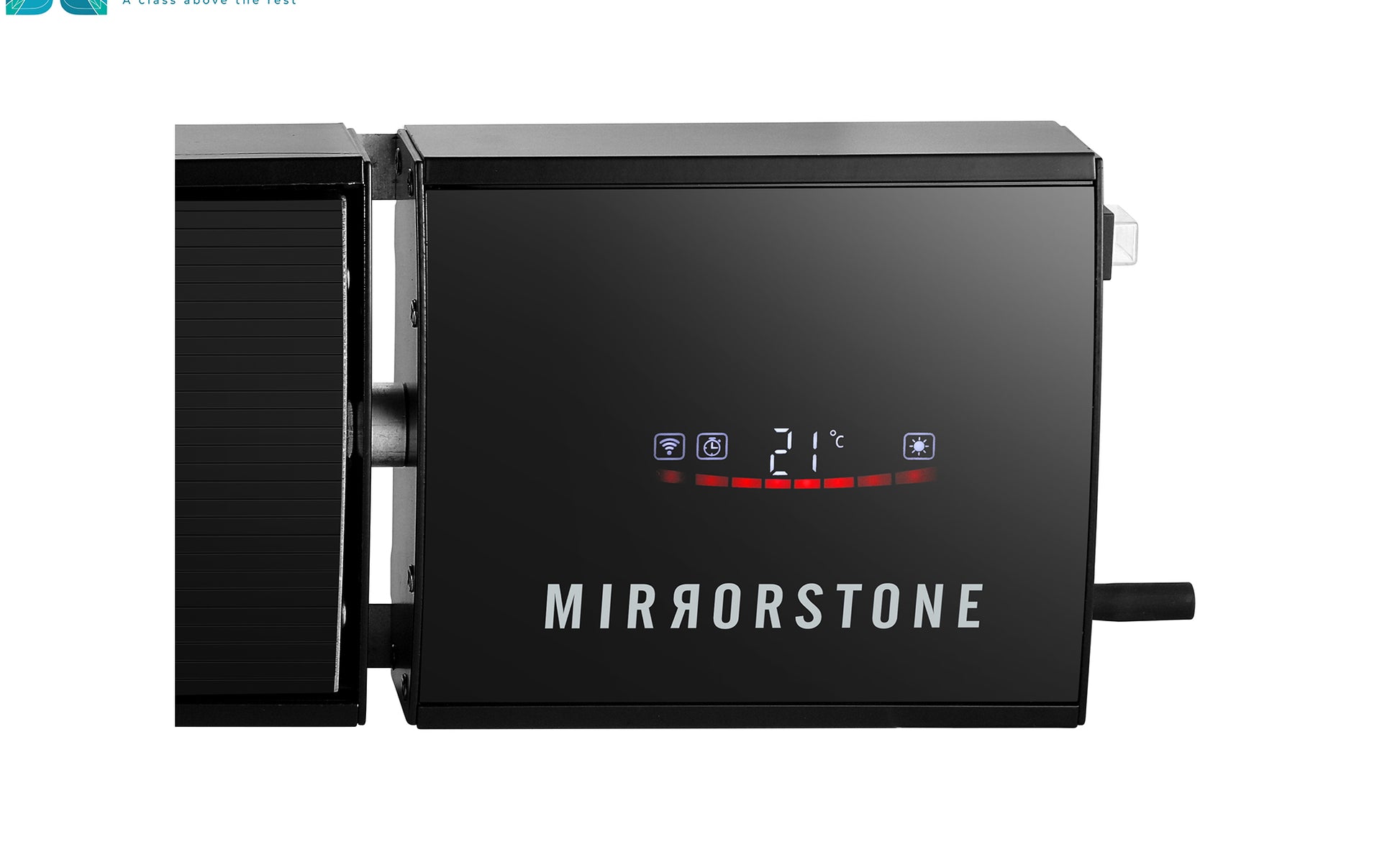 1.2kW Zenos Infrared Bar Heater Black with Wi-Fi with digital display in Red and 'esoap' branding on a white background