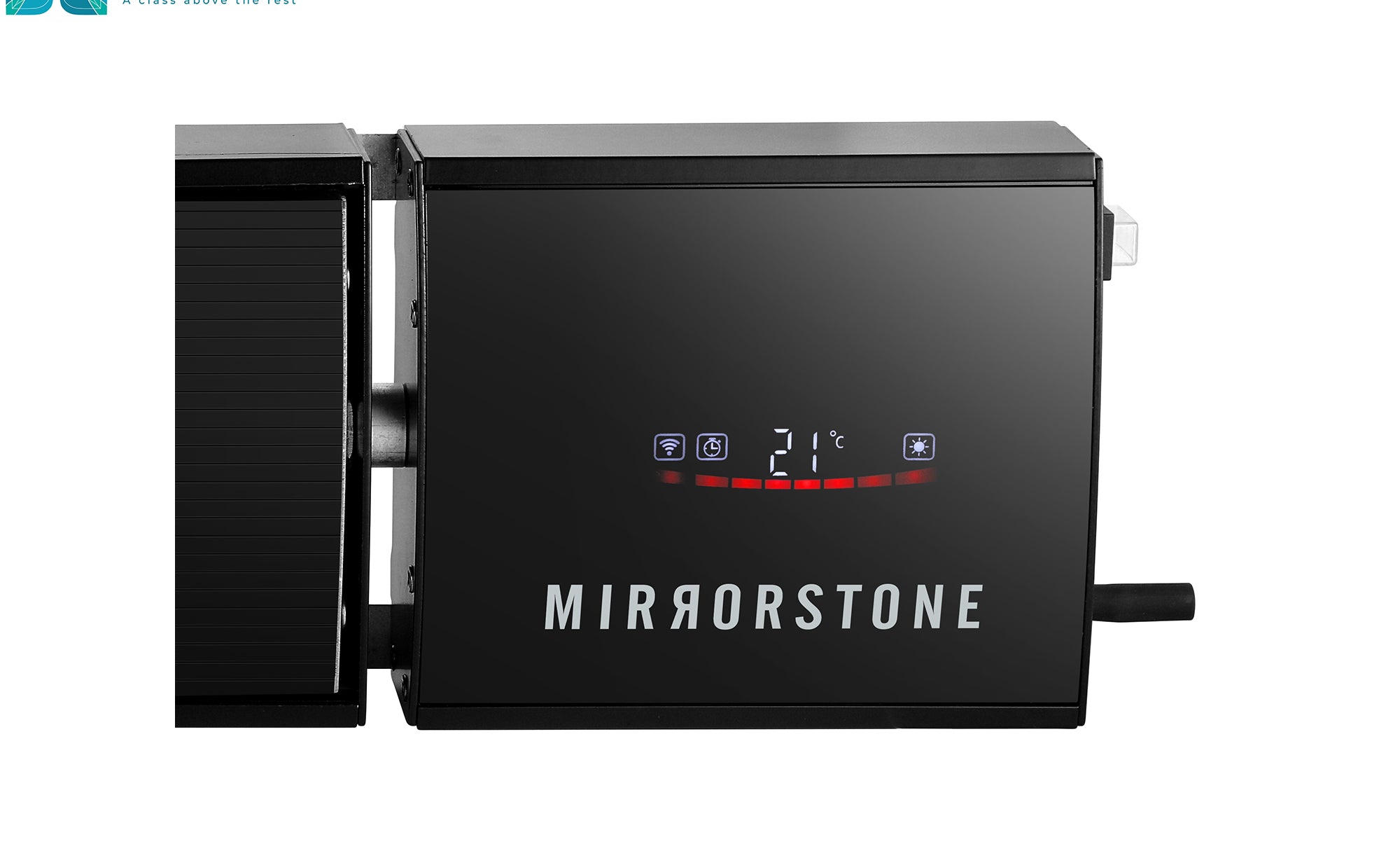 1.2kW Zenos Infrared Bar Heater Black with Wi-Fi with digital display in Red and 'esoap' branding on a white background